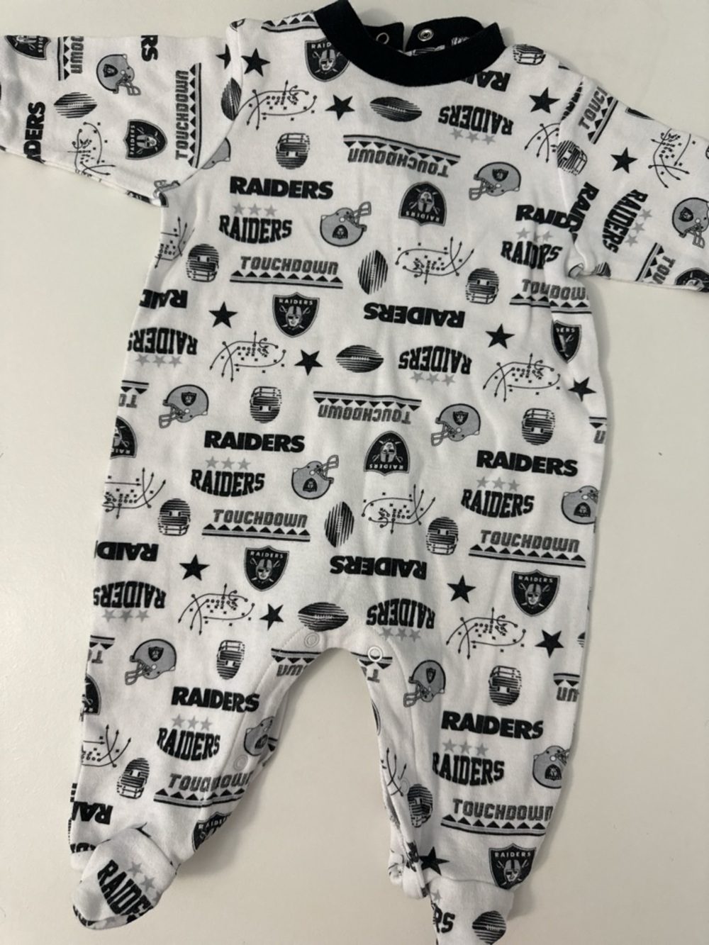 NFL Raiders White and Black Footed One-Piece Romper